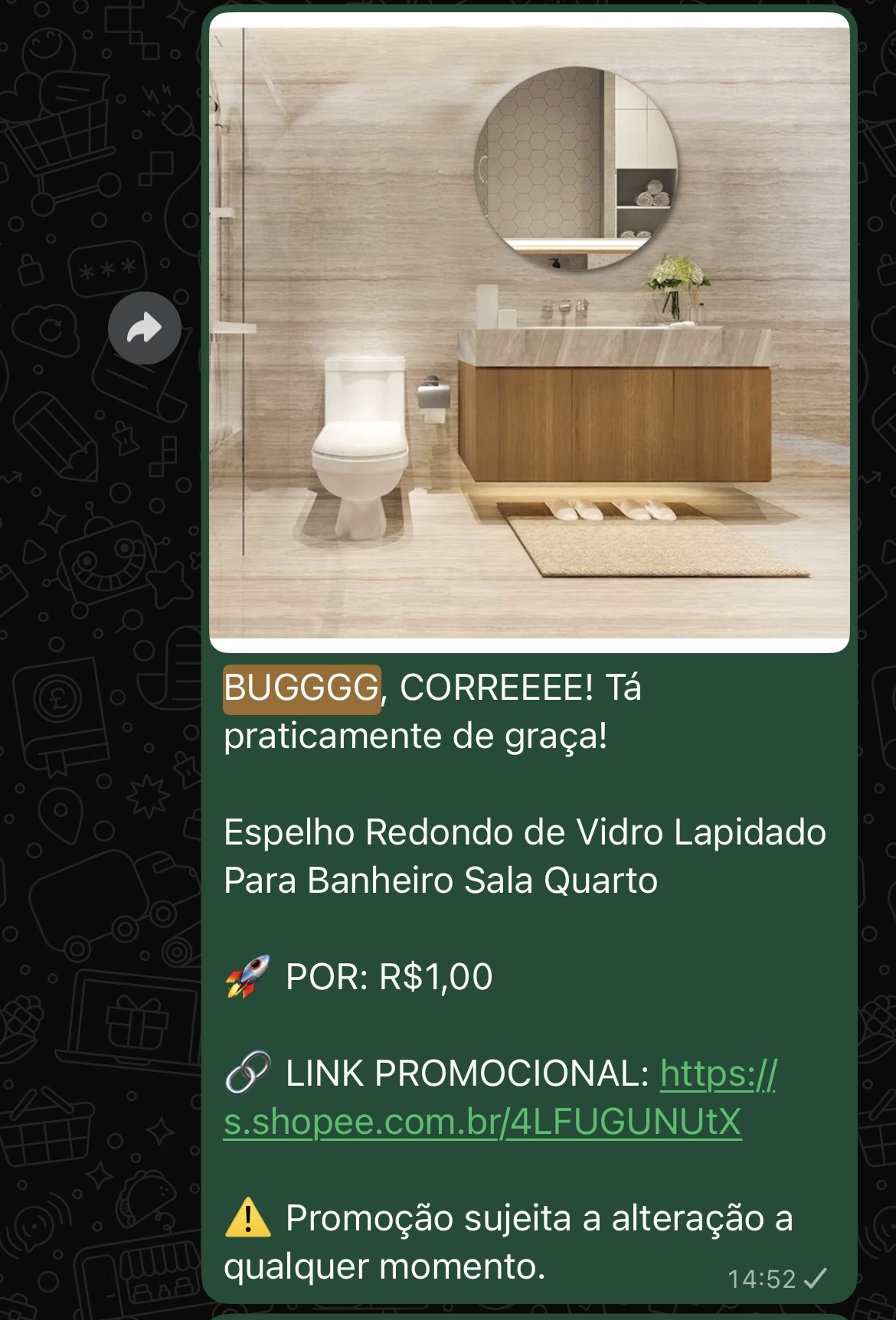 Oferta de espelho redondo por R$1,00