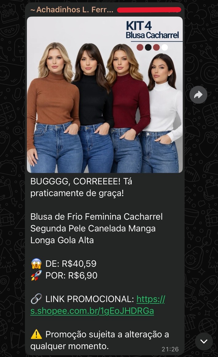 Promoção de bug compartilhada no grupo